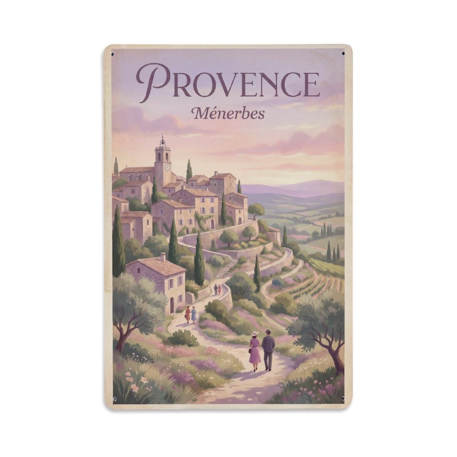 Gead 8X12inch Style Vintage Travel Provence Menerbes Village Metal Tin Sign