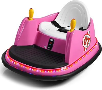 GYMAX 360 Spin Kids Bumper Car, Electric Ride on Toy with Remote Control, Lights, Music and Safety Belt, Children Battery-Powered Vehicle for Indoor Outdoor Pink