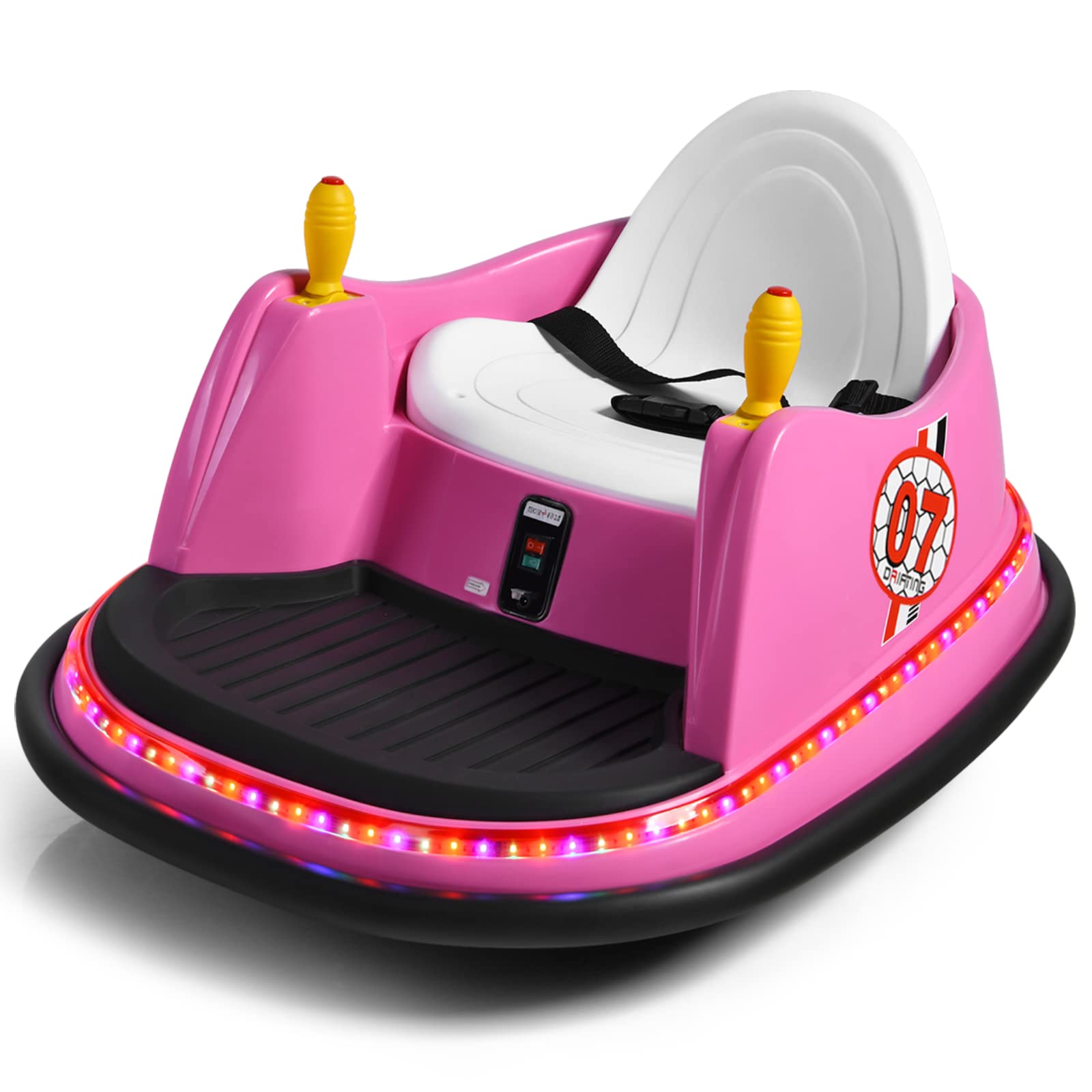 GYMAX 360 Spin Kids Bumper Car, Electric Ride on Toy with Remote Control, Lights, Music and Safety Belt, Children Battery-Powered Vehicle for (Pink), 75 x 57 x 42cm โ image 1
