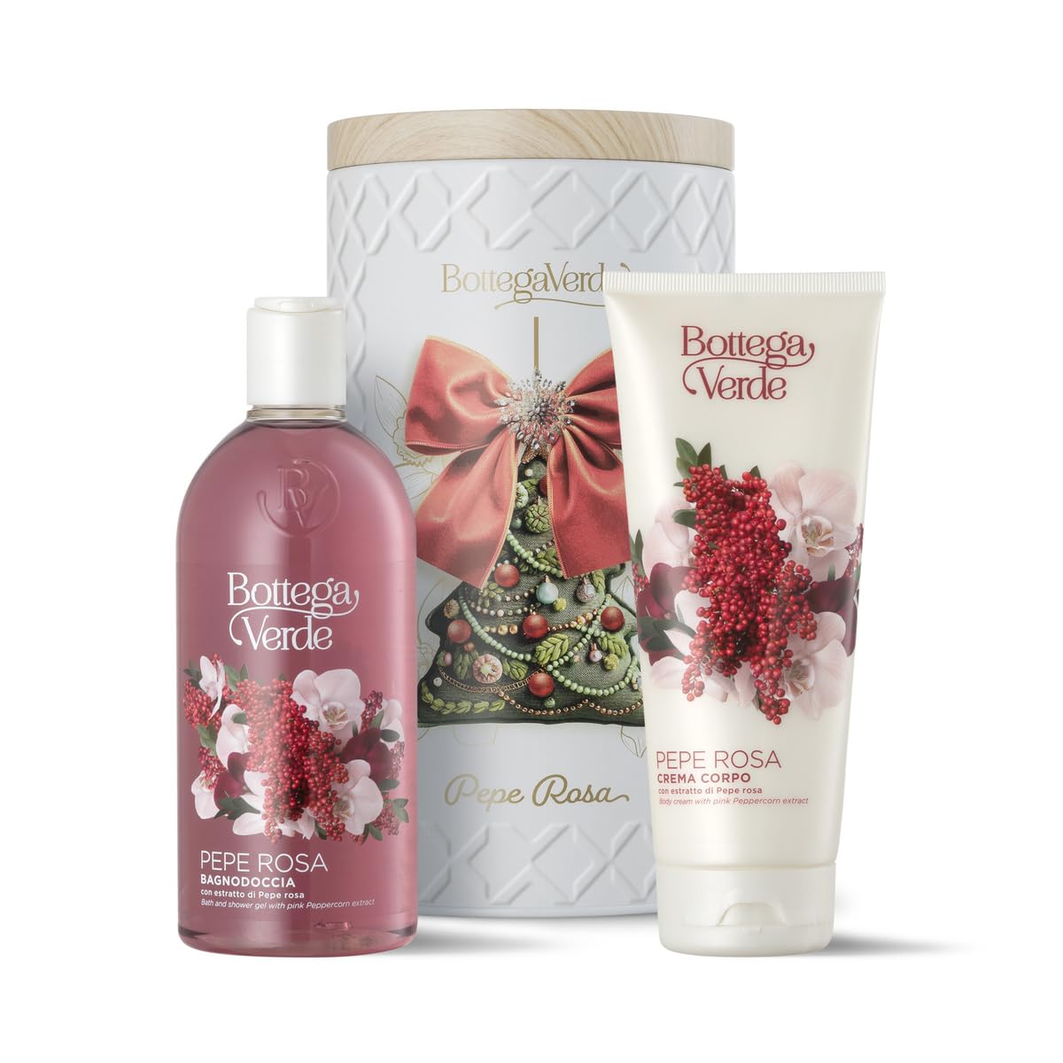 Bottega Verde - Cofanetto Regalo Pepe Rosa, con Bagnodoccia 400 ml e Crema Corpo 200 ml, Profumo di Pepe Rosa e Vaniglia, Idea Regalo