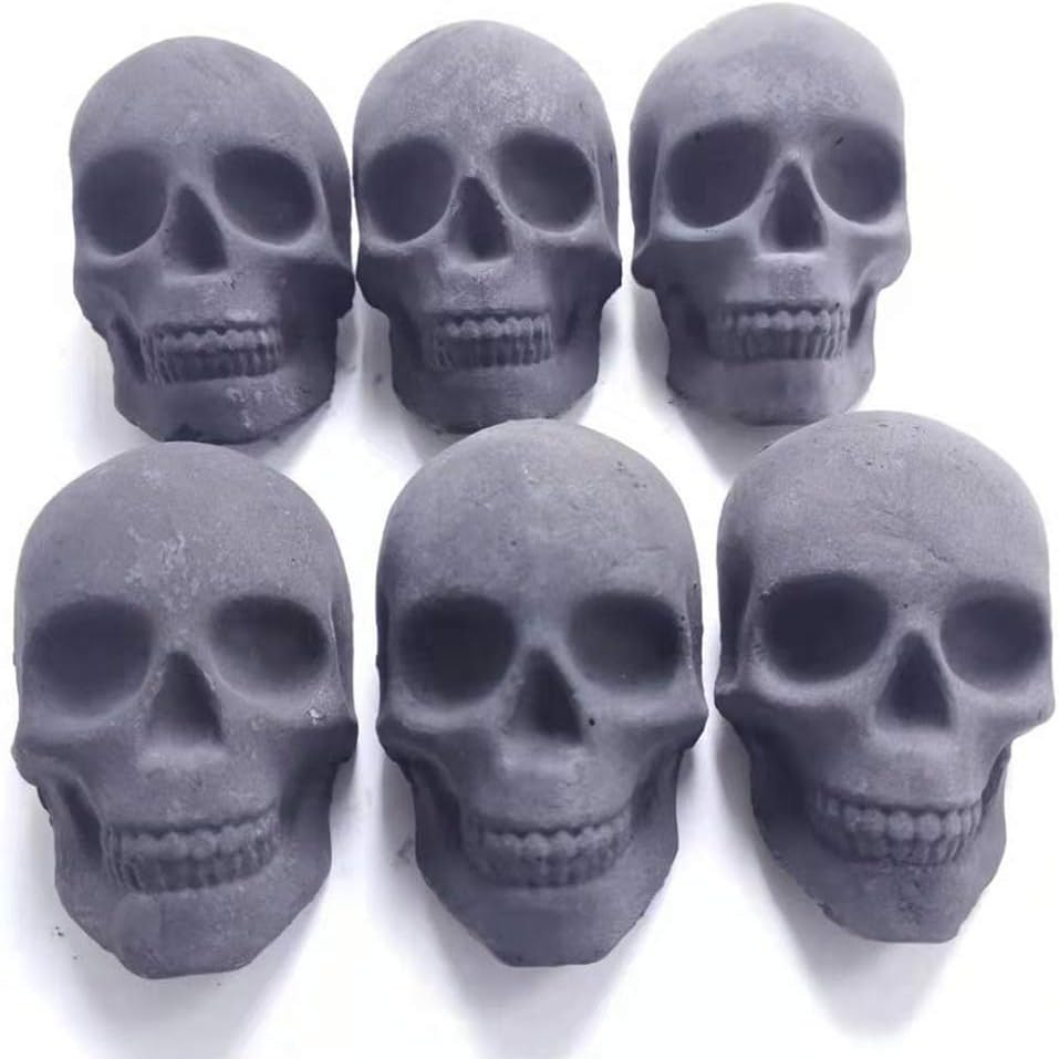 Amazeng Burnable Imitated Human Skull Charcoal briquettes Handmade, for Indoor or Outdoor, Campfire, BBQ Charcoal, Gothic Charcoal briquettes(Qty 6, Black)