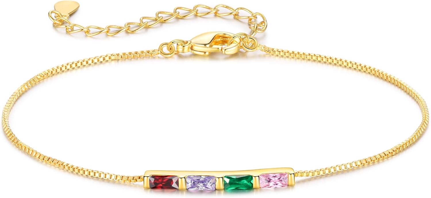 Personalized Birthstone Bracelet for Women – 925 Sterling Silver Adjustable Family Mothers Day Bracelet with Birthstones, Mothers Day, Christmas,Birthday Gift for Mom, Grandma, Wife, Bridesmaid
