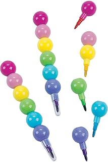 Fun Express Round Stacking Crayons for Kids - Set of 12, Each has 6 Colors per Crayon - Classroom Teacher Supplies and Handouts