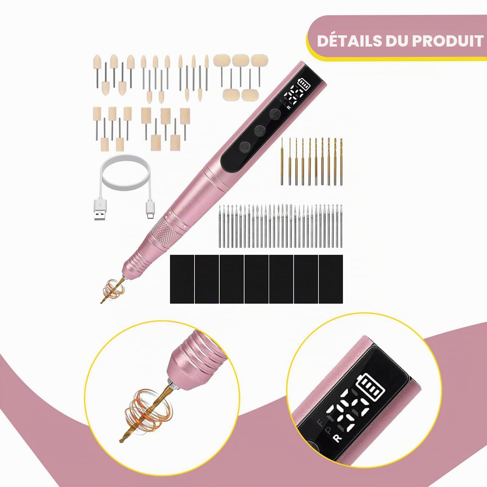MagiDeal Kit de polissage pour pâte polymère : polisseuse, ponceuse, stylo rotatif à 35 vitesses réglables, perceuse électrique pour ponçage et meulage,
