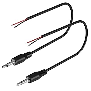 2-Pack 1FT Replacement 3.5mm Male Jack to Bare Wire Open End TS 2 Pole Mono 1/8" 3.5mm Jack Plug Connector AUX Audio Cable for Scanner,Speaker PA horns,morse key, cooling fans, power amp Repair (1ft)