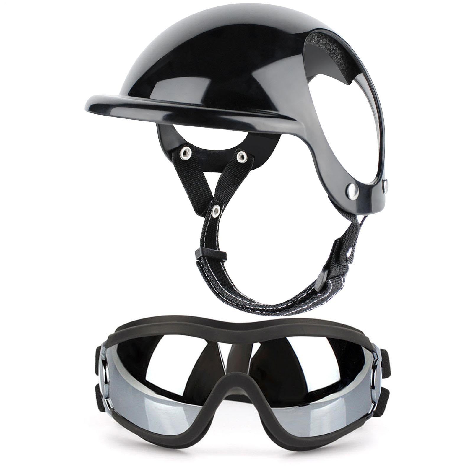 Casco Y Gafas para Perro - Gafas para Perros con Protección UV para El Viento Y El Polvo - Transpirables Casco De Protección Ajustable para Mascotas para Perros Pequeños