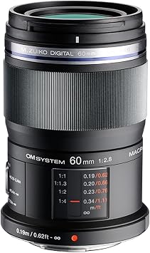 OM SYSTEM Olympus M.Zuiko Digital ED 60mm F2.8 Macro for Micro Four Thirds System Camera, Weather Sealed Design, Focus Limit Switch Bright | 0.19m Min Focus, IPX1 Splashproof, 46mm Filter, 185g