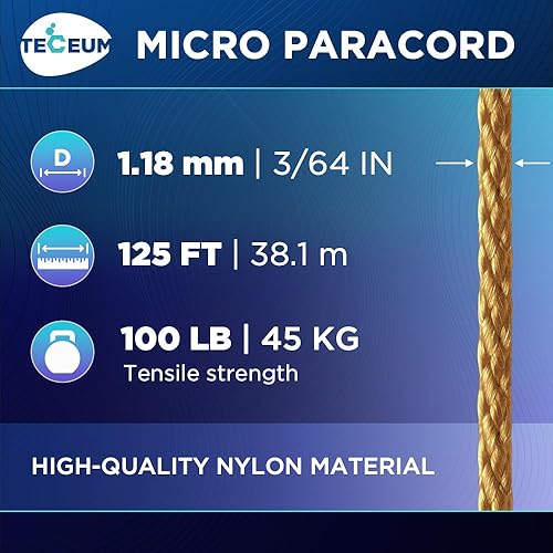 Miniatura 125 de TECEUM Micro Paracord – 0.046 in x 125 pies – Micro cable de utilidad – Cuerda de paracaídas trenzada fina – Lo mejor para manualidades, proyectos