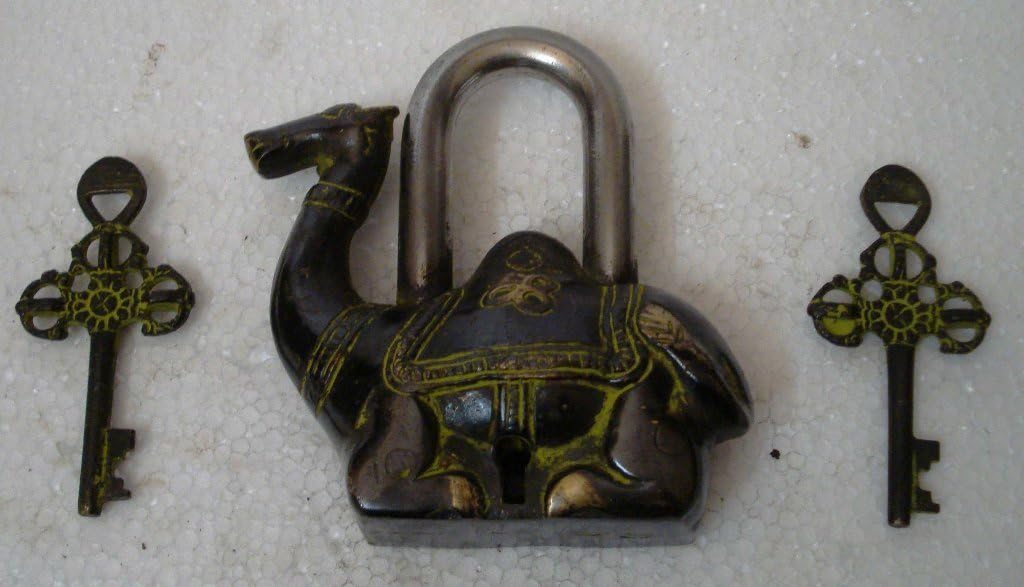Brass Padlock - Lock with Keys - Working Functional - Brass Made - Type : (Camel - Vintage Finish)