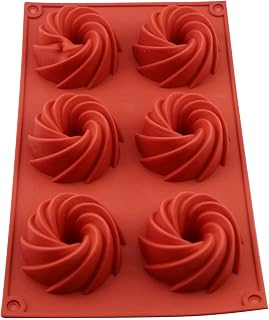 6 Hole Donut Swirl Cake Mold Handmade Soap Mold DIY Baking Mold Mini Fluted Tube Cake Pan, Red