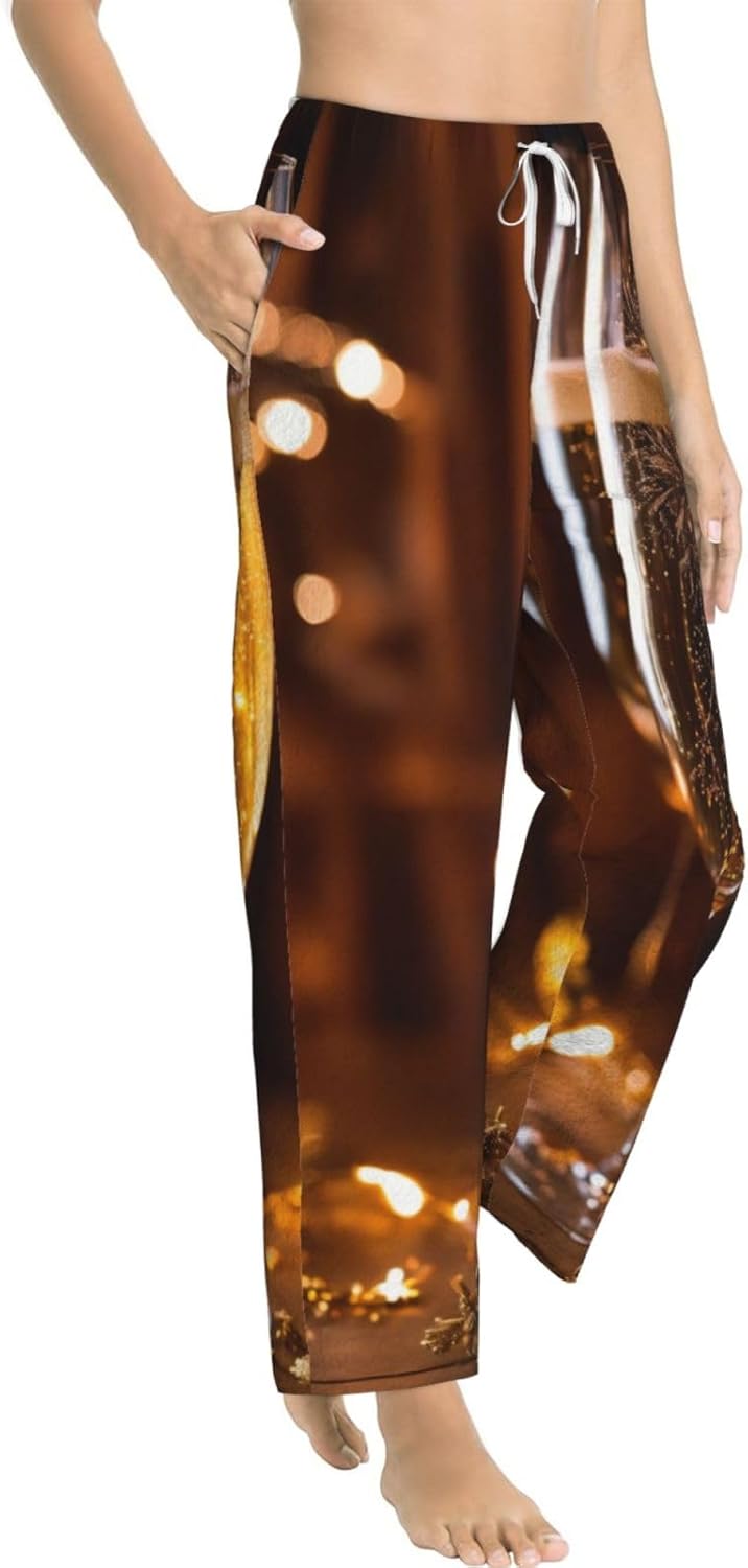 Wine Cup Print Fashion Cozy Womens Flannel Pajama Pants,Perfect For Christmas And Everyday Wear
