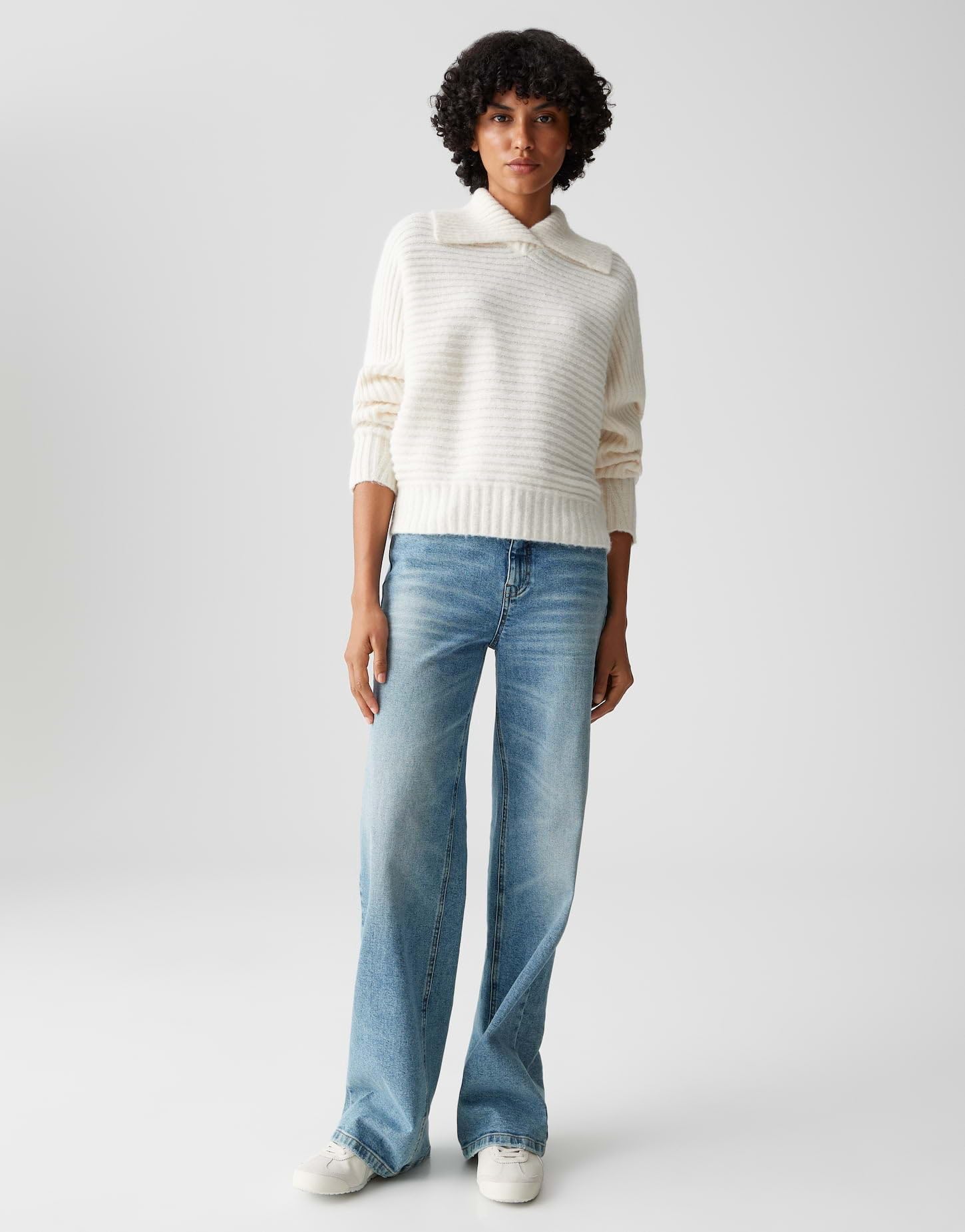 OPUS Damen Pullover | PURIKA Regular Rippstrickpullover mit Fledermausärmeln