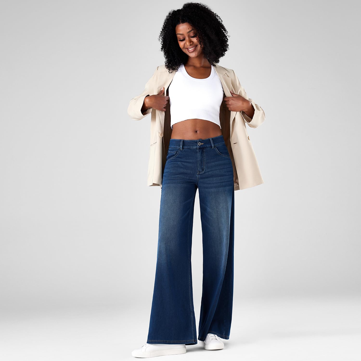 Fanica Wide Leg Jeans for Women - Stretchy Low Rise Loose Fit Jeans Casual Denim Pants with Pockets - Image 3