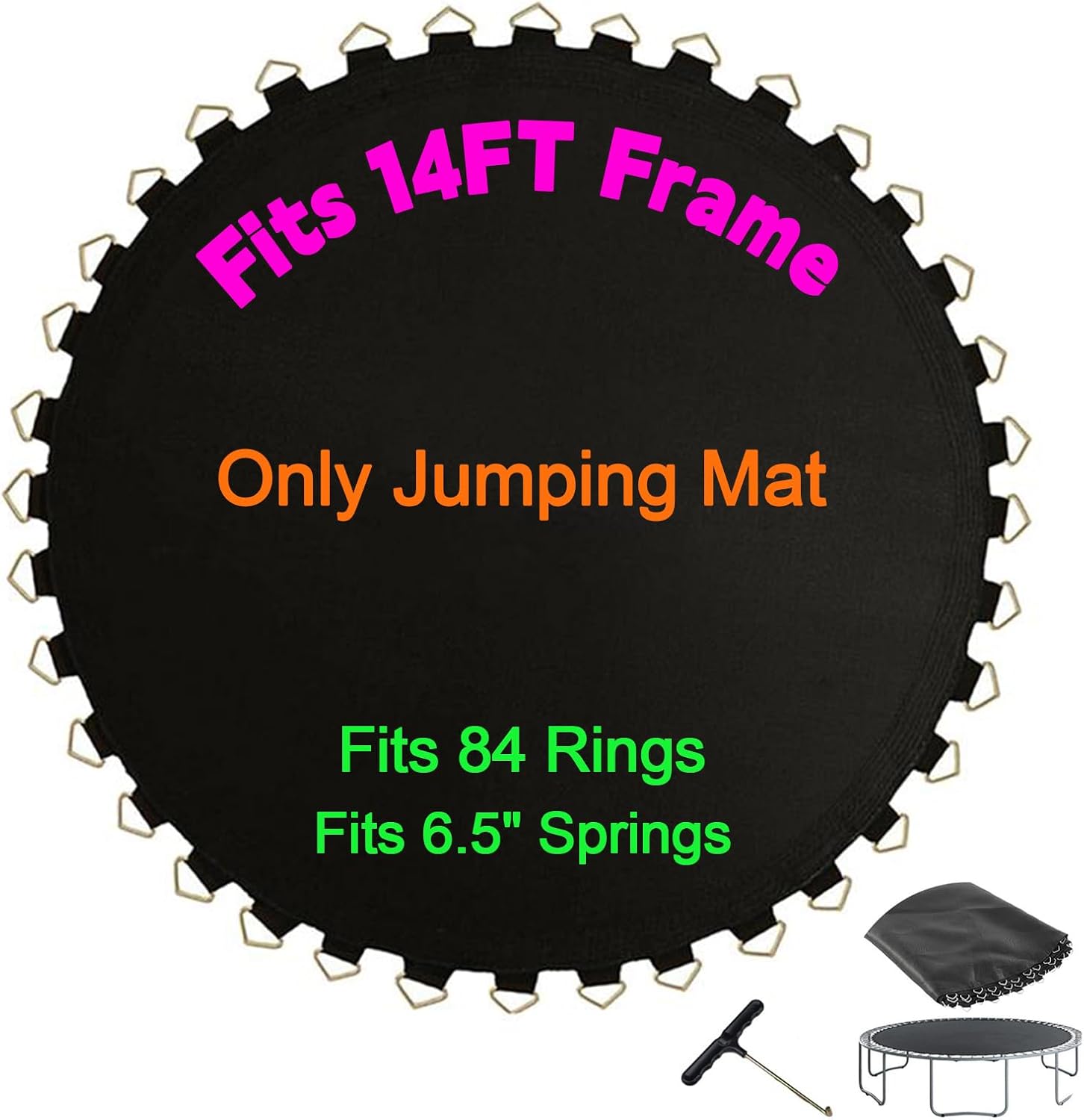 Replacement Mat Trampoline, Fits 6FT 13FT 14FT Round Trampoline Frame for 36/80/84 V-Rings, Using 4.7/6.5inch Springs, Trampoline Jumping Mat Replacement