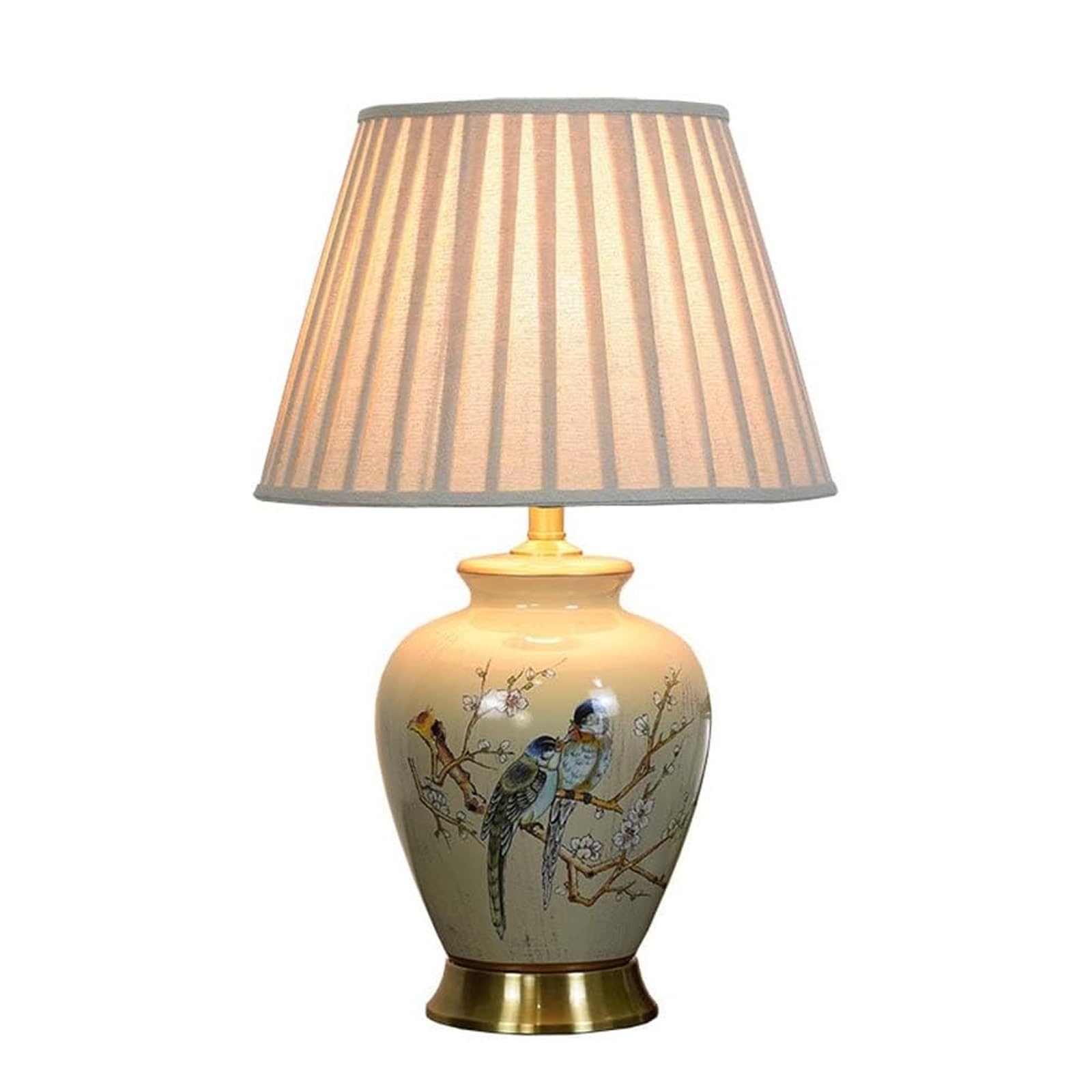 WLLWHF Ceramic Table lamp Retro Hand Painted Flowers and Birds Table Lamp Living Room Bedroom Bedside Lamp Ceramic Vase Table Lamp(B,33 * 50cm)