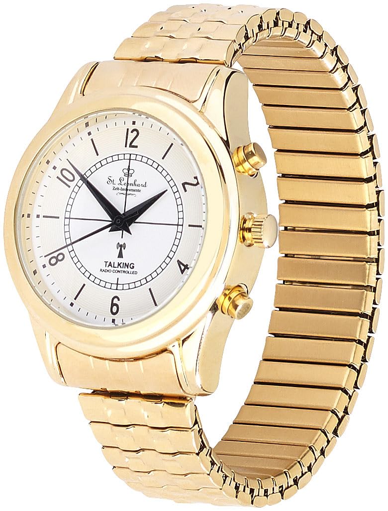 Damenuhr: Sprechende Seniorenuhr mit Funk, filigranes Ziffernblatt, vergoldet (Sprechende Damenuhr, Herren Armbanduhr, Solar)