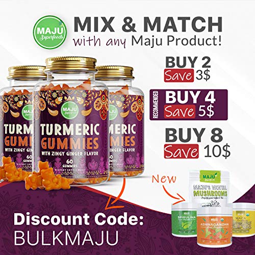 Maju Turmeric Curcumin Gummies 60Ct, Zingy Ginger Taste, Black Pepper Extract For Enhanced Absorption And Potency, Tumeric Gummies For Adults And Kids #TOP5