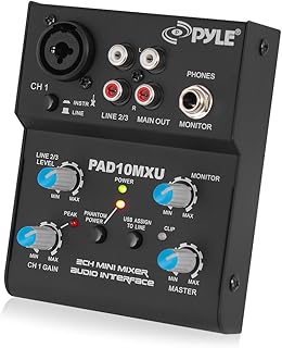 Pyle 2-Channel Audio Mixer - DJ Sound Controller Interface with USB Soundcard for PC Recording, XLR and 3.5mm Microphone J...