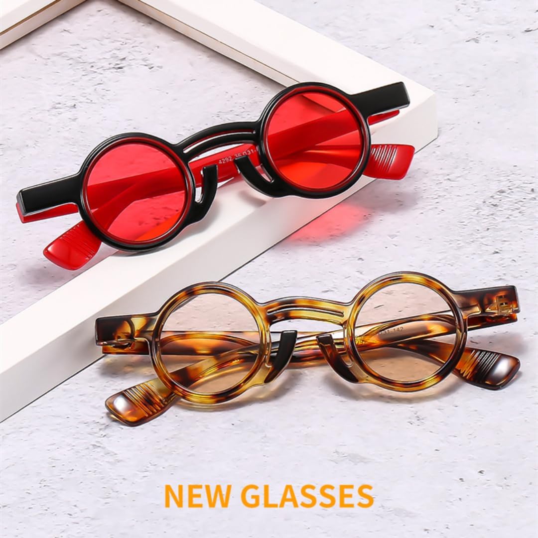 Retro Small Round Punk Women Sunglasses Fashion Double Color Men Trending Hip Hop Sun Glasses Shades Uv400(Leopard image 2