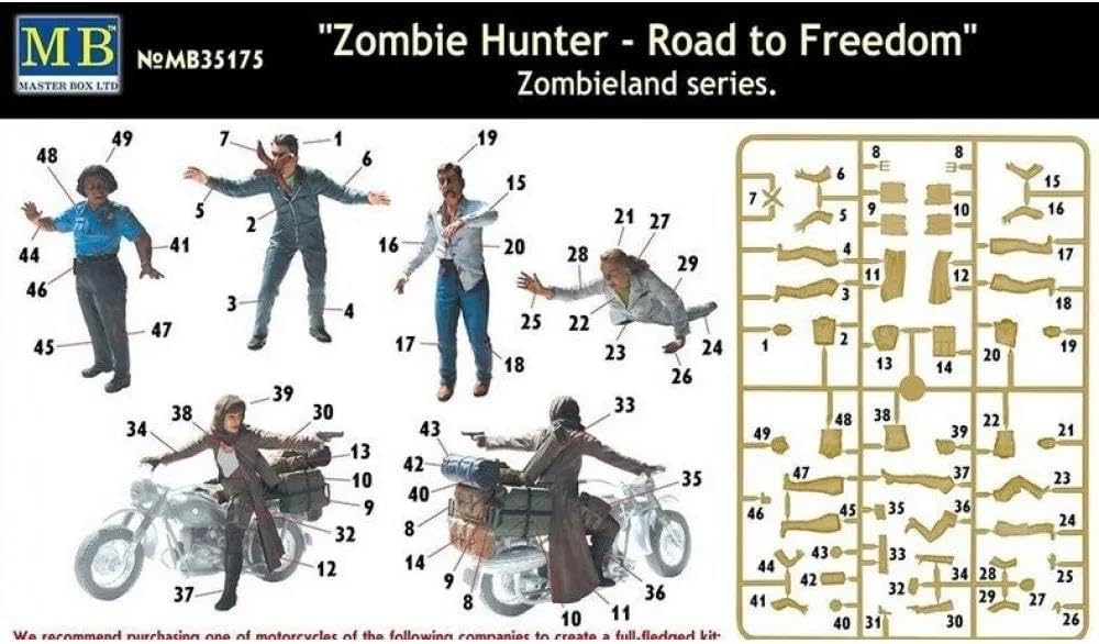 Masterbox Zombieland: Zombie Hunter Road to Freedom Model Kit - 4 Zombies and Escaping Girl (1/35 Scale)