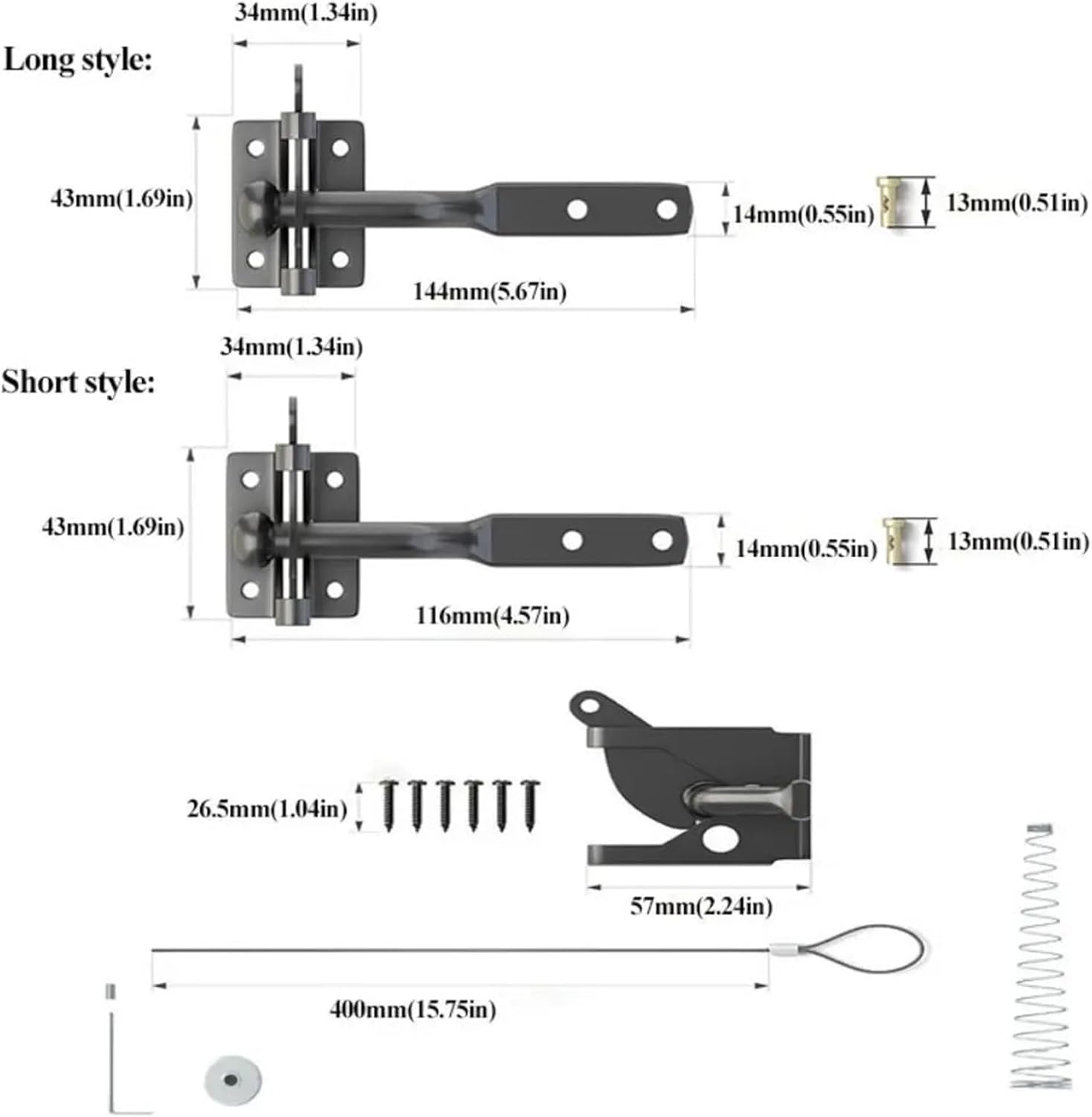Steel Spring Cable Self Locking Gate Pull String Light Open Automatic Door Lock Multifunction Carbon Heavy Duty(Long Style Silver)
