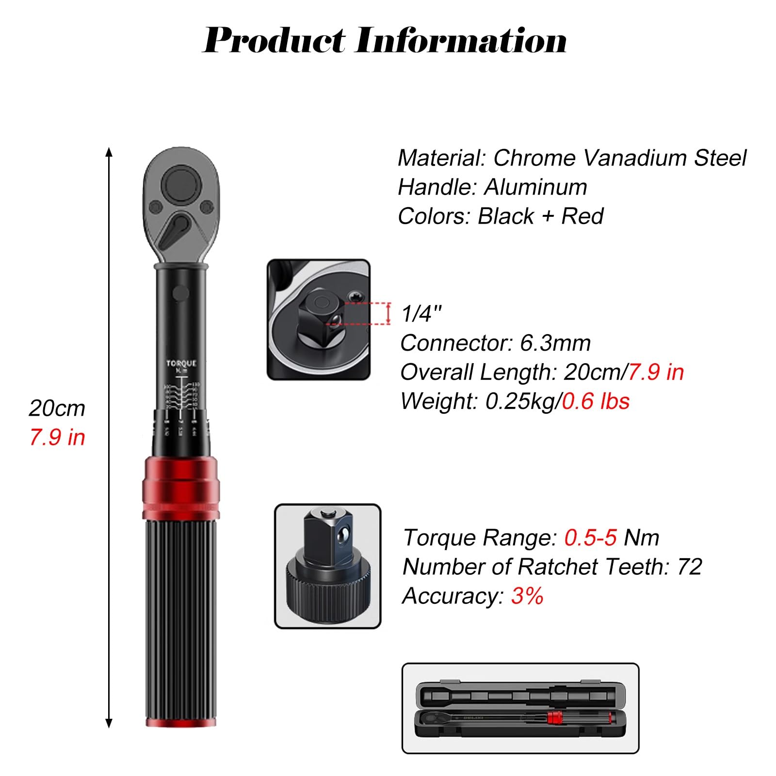 llave dinamométrica Llave Dinamométrica Digital De Acero 1/4 IN 72 Dientes, 0.5-25 Nm Llave Dinamométrica 1/4 Drive Con Mango Antideslizante, Llave De Engranajes Ajustable Para Taller De Reparación(0.