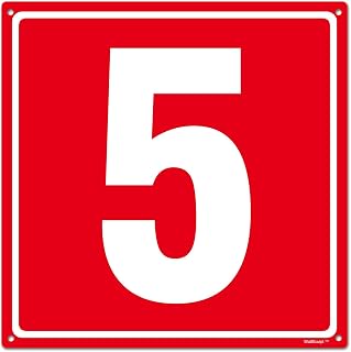 8x8" Parking Lot Number 5 Sign - High-Intensity Grade Aluminum, Weatherproof, Fade-Resistant, Curbside Number, Red/White, Ideal for Outdoor and Indoor Use