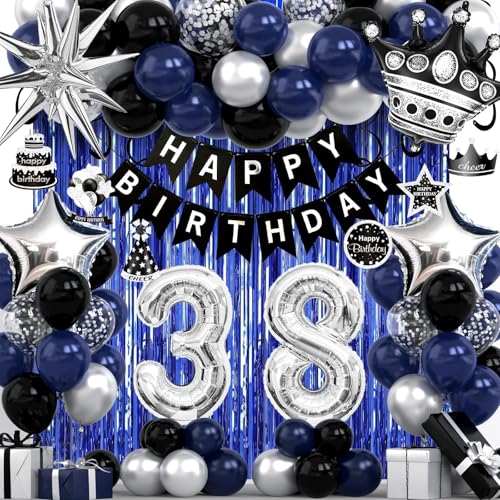 38th Birthday Decorations for Men - Black Blue 38th Birthday Party Packs