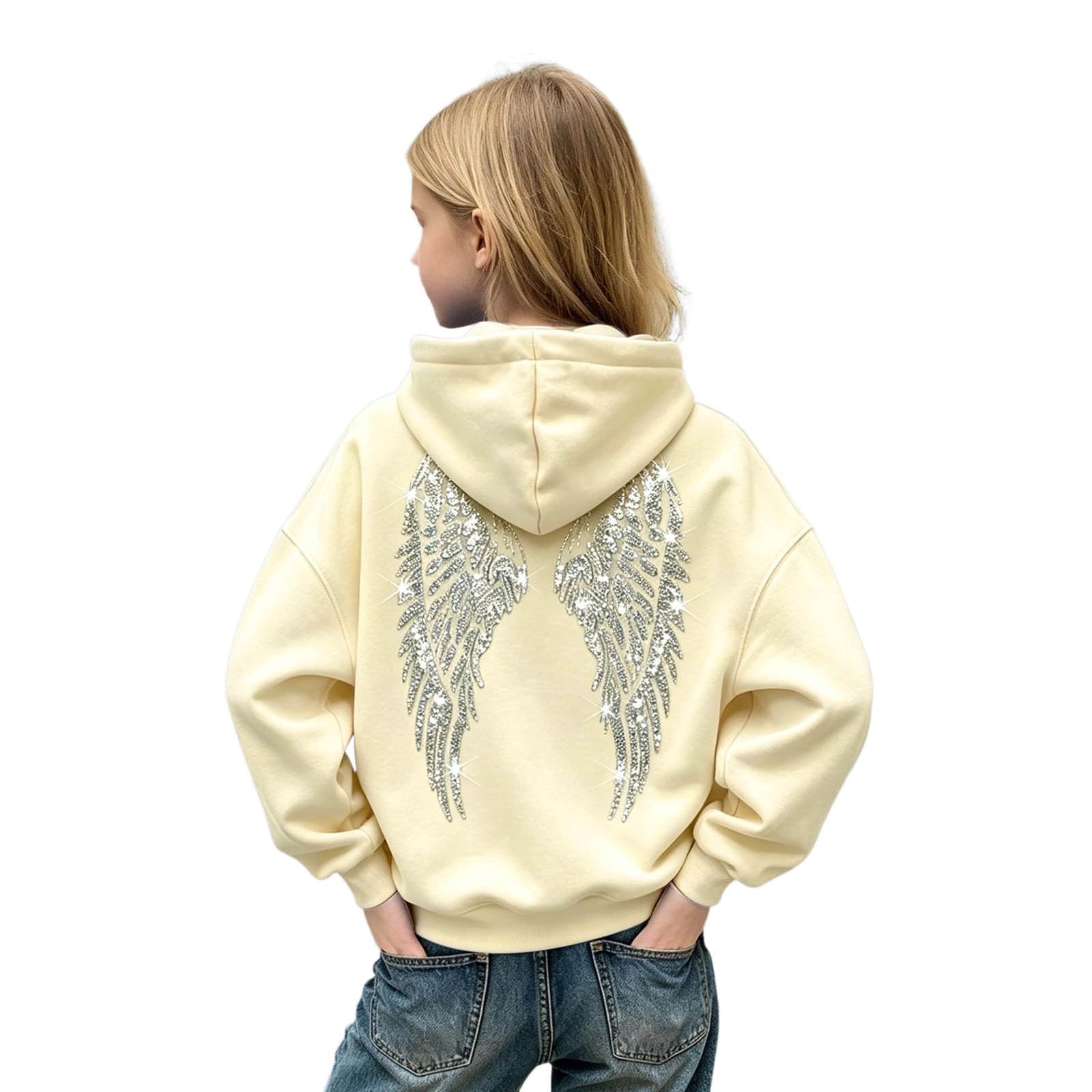 Genérico Sudadera con Capucha para niñas y niños, con de ángel, Holgada, raglán, Manga Larga, Sudadera Cordon para Otoño Invierno Cómoda Transpirable Deportes