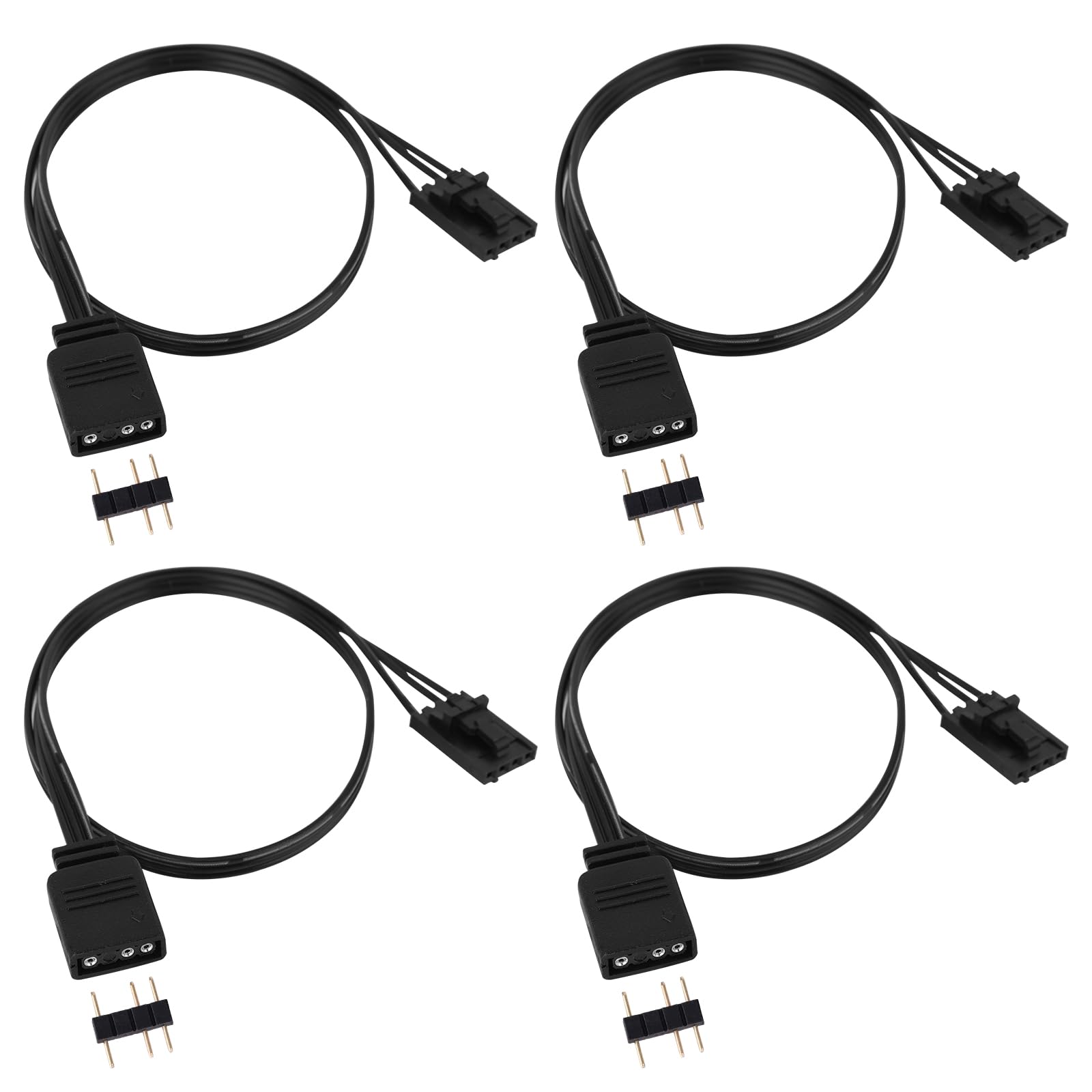 Photo 1 of 4pcs 4 Pin to 3 Pin RGB Adapter for Corsair RGB HUB Lighting Node & Commander CORE iCUE Commander CORE XT, PVC Converter to Standard 5V 3-Pin ARGB for PC Fans Strips & PC Extension Components (Black)
