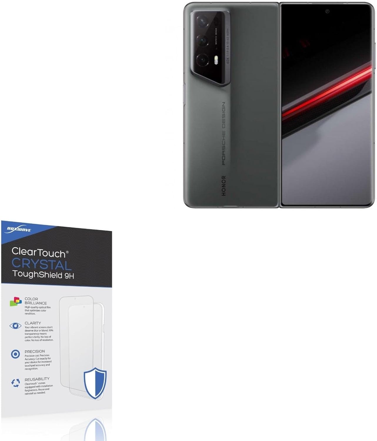 BoxWave Screen Protector Compatible with Honor Magic V2 RSR Porsche Design - ClearTouch Crystal ToughShield 9H (2-Pack), Clear 9H Tough Flexible Film Screen Protector