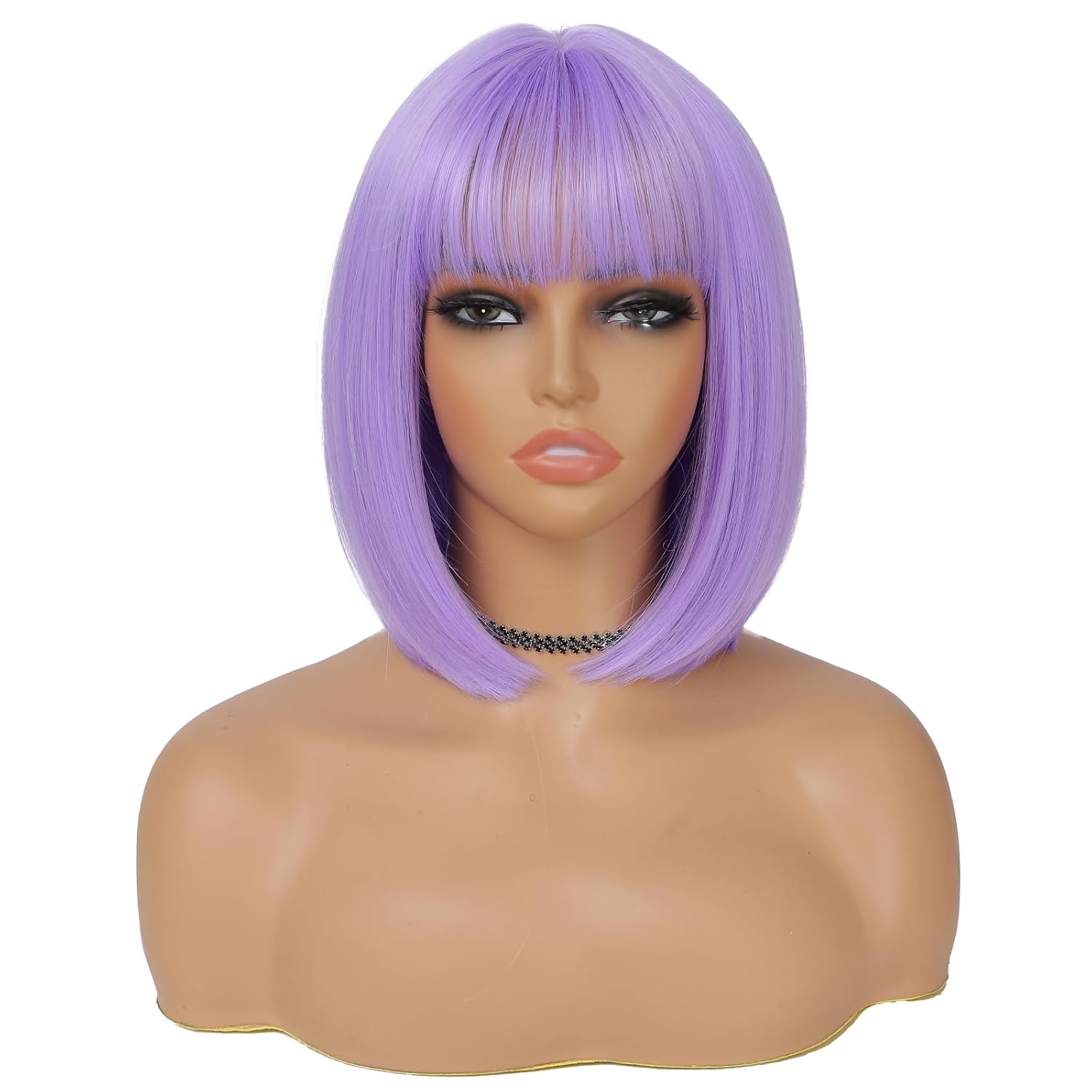 Purple Bob Wig with Bangs for Women 12 Inch Short Straight Lavender Wigs Synthetic Colored Wigs