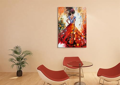Miniatura 6 de zoinart Hand Painted Abstract Vertical Canvas Wall Art 28x40 Inches Musical Girl Modern 3D Wall Paintings Framed Contemporary Art for Home