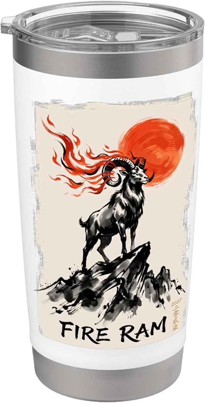 Fire Ram 2027 Chinese Zodiac Lunar New Year of the Goat Stainless Steel Insulated Tumbler