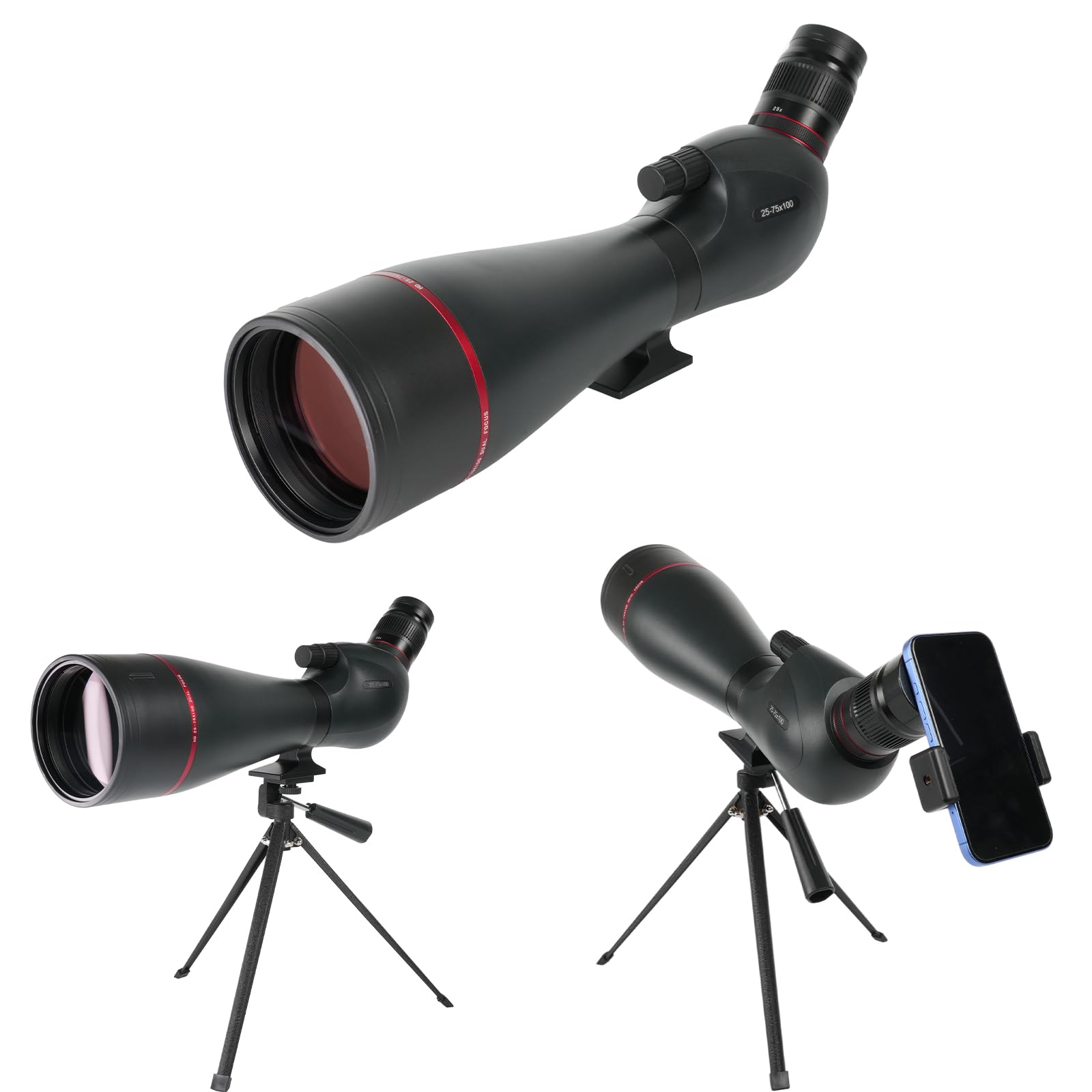 Spektiv 25-75x100 BAK4 IPX7 Wasserdichtes Fernrohr 27mm Okular Doppel-Fokus Jagd Vogelbeobachtung