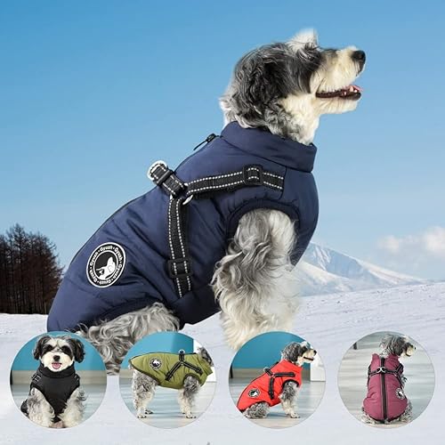 Miniatura 3 de Jinpet - Abrigo con arnés reflectante de invierno para perro, tela polar impermeable, chaqueta con cremallera, para cachorros, perros pequeños,