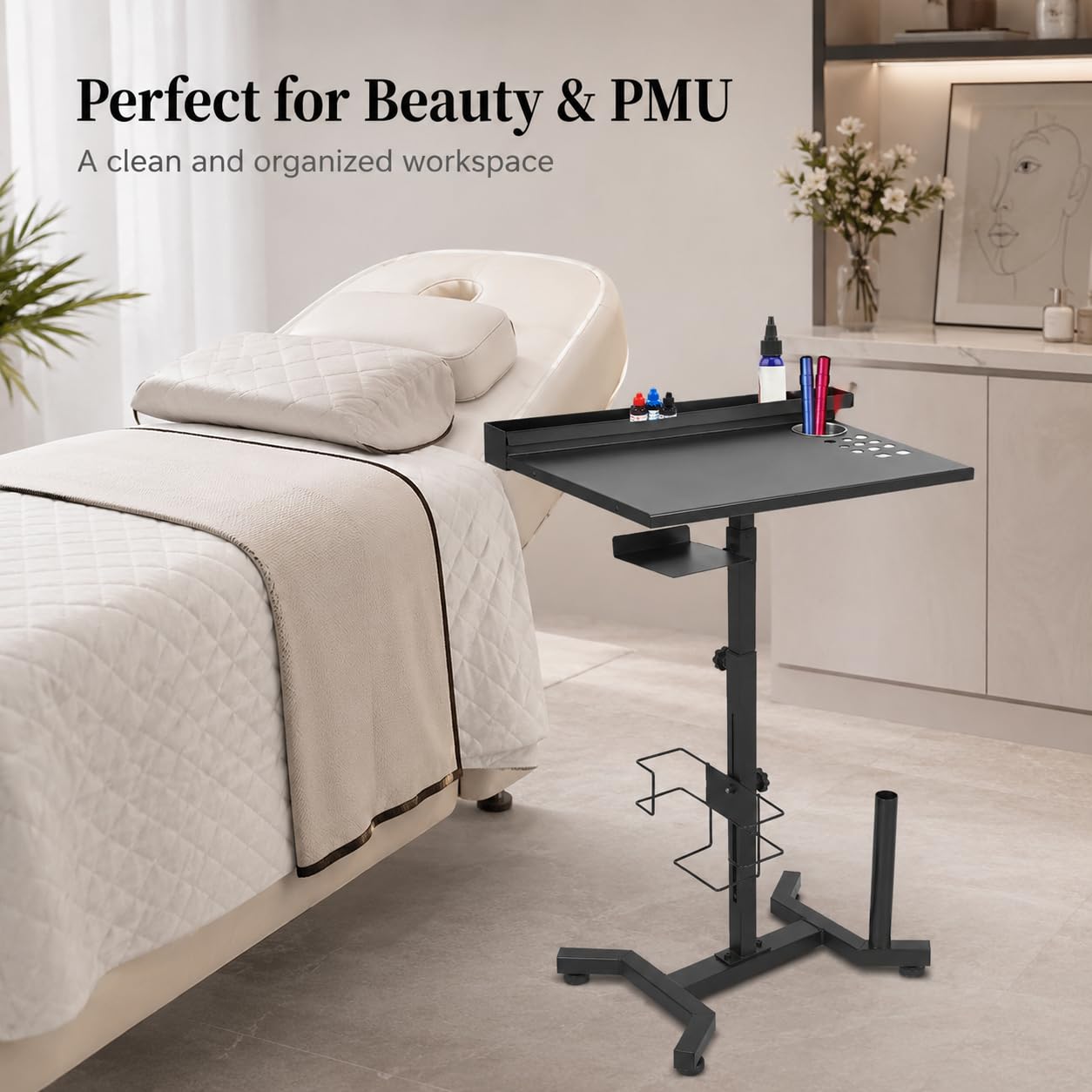 Station de Travail de Tatouage Plateau de Salon Hauteur Réglable 68-92cm Tablette Coiffure A Roulette Portable Mobile Chariot De Rangement,pour La Maison, Salon De Coiffure, Tatouage