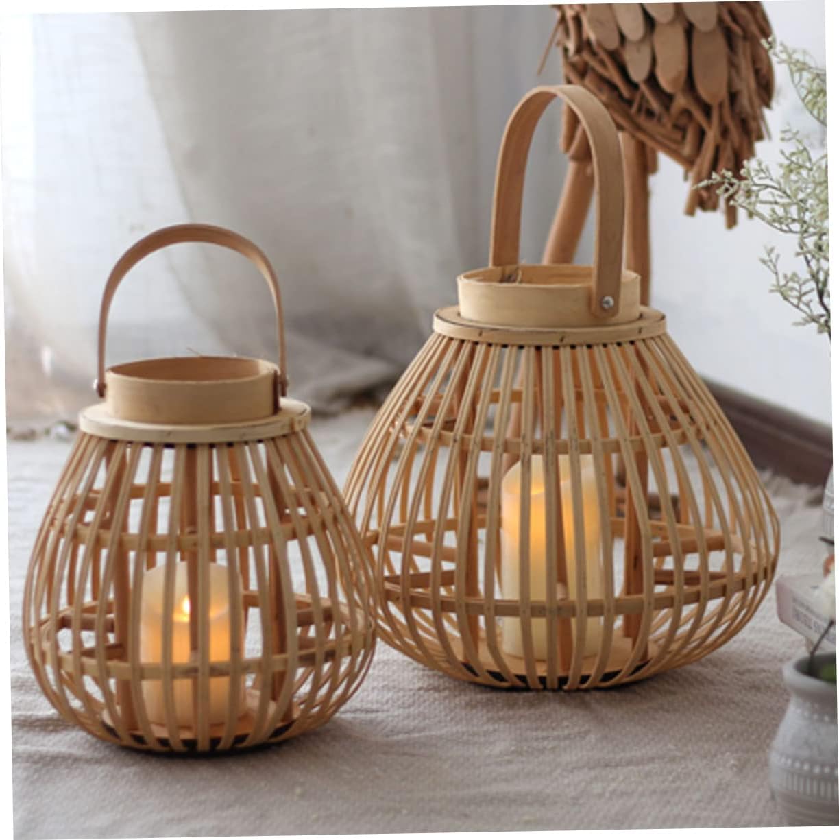 Unomor Household Candlestick Bamboo Woven Desktop Candleholder Craftsmanship for Home Decor Festive Candle Holder