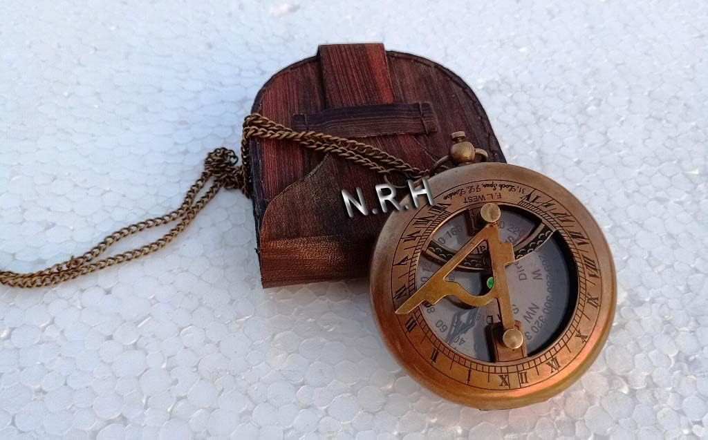 Antique Compass with Leather Case Brass Handmade Pocket Compass Push Button Compass Gift Item