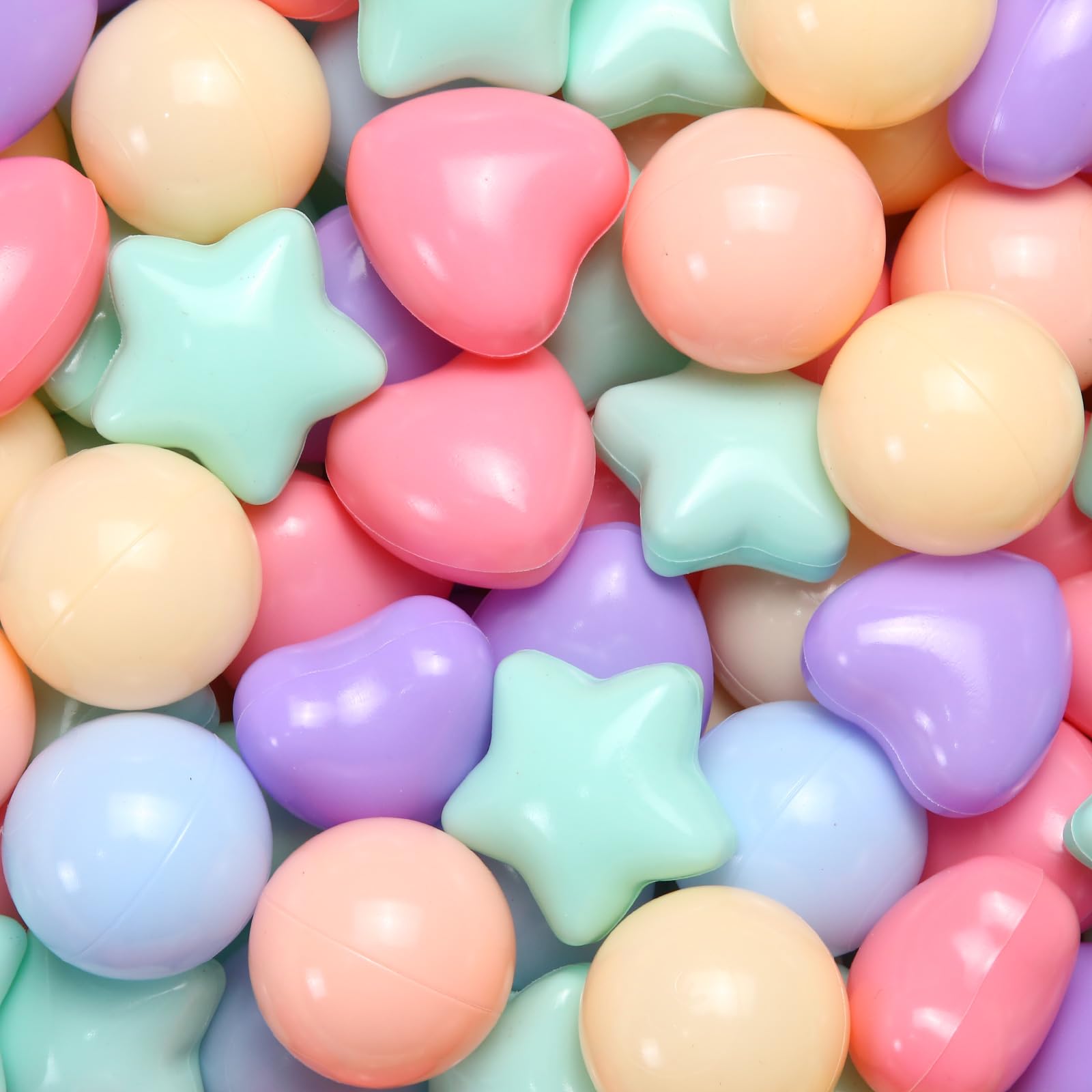 GOGOSO Ball Pit Balls 100 200 500 Pcs,Plastics Balls for Baby Toddlers Kids, Stars Hearts Shape for Pool,Play Tent,Party (Macaron, 200)