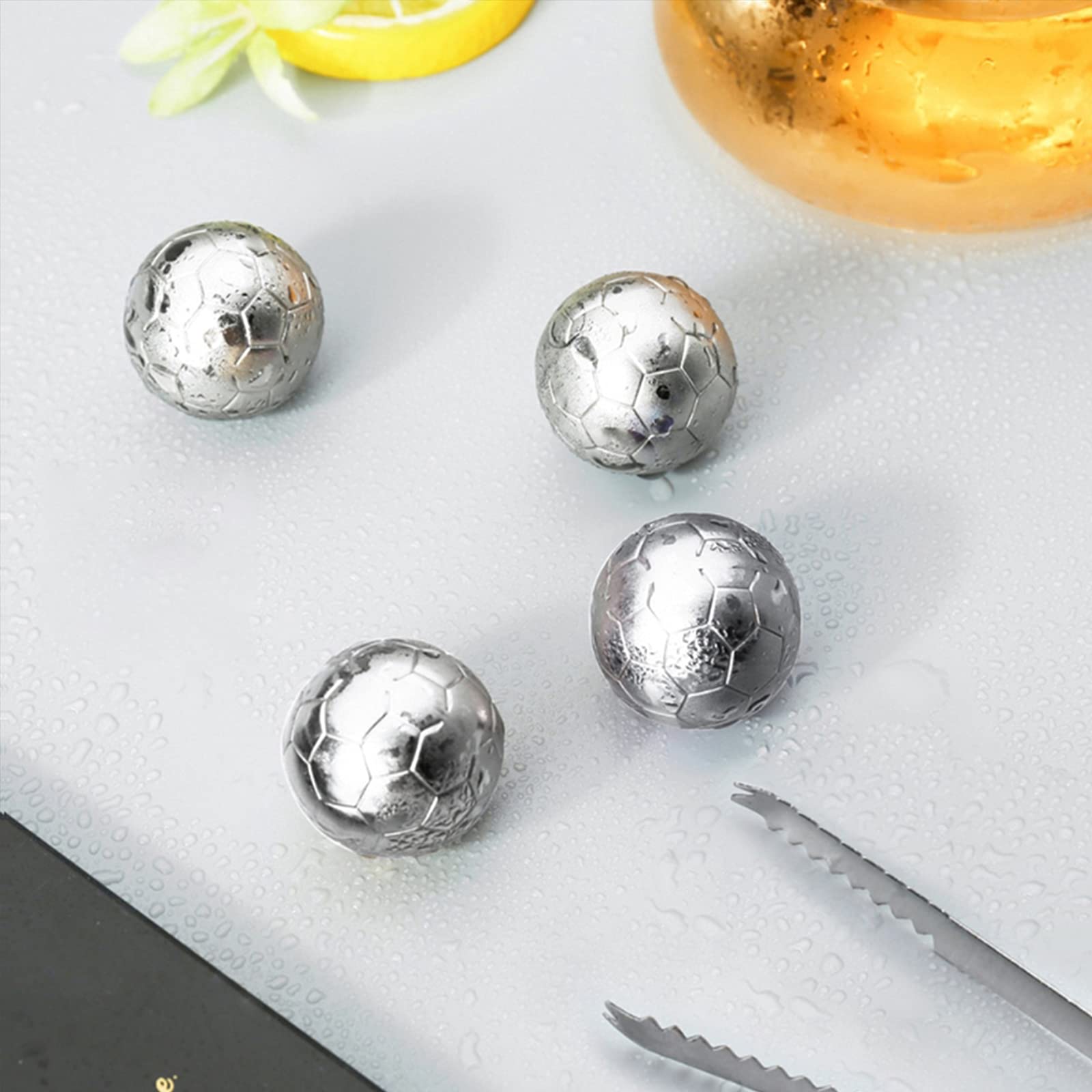 Piedras de Whisky de Fútbol, Cubitos de Hielo Reutilizables de Acero Inoxidable, Rocas Escalofriantes para Whisky y Vino, Barra de Cocina para el Hogar,6PCS