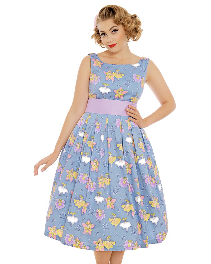 lindy bop fairy dress Lindy Bop Lana Blue Flower Fairy Print Swing Dress Size