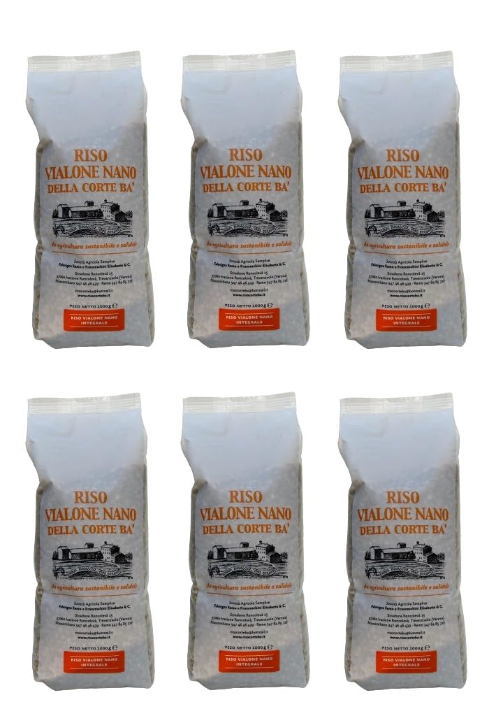 Riso Vialone Nano Integrale Italiano, naturalmente senza glutine, ricco di fibre, confezione atmosfera protettiva, pack 6 x 1 kg