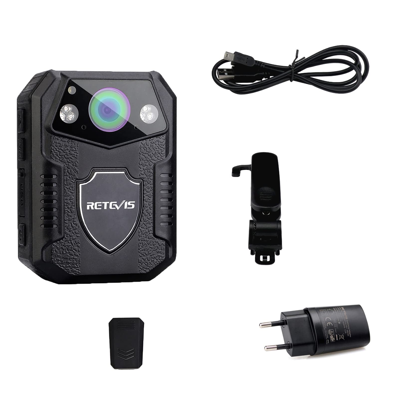 Retevis RT77 Body Camera Polizia 1080P 16G Videocamera Indossata o Montata Smart Night Vision 2650mAh Riproduzione Angolato 150° Gradi LCD da 2.0 Pollici (Nero,1Pezzi)