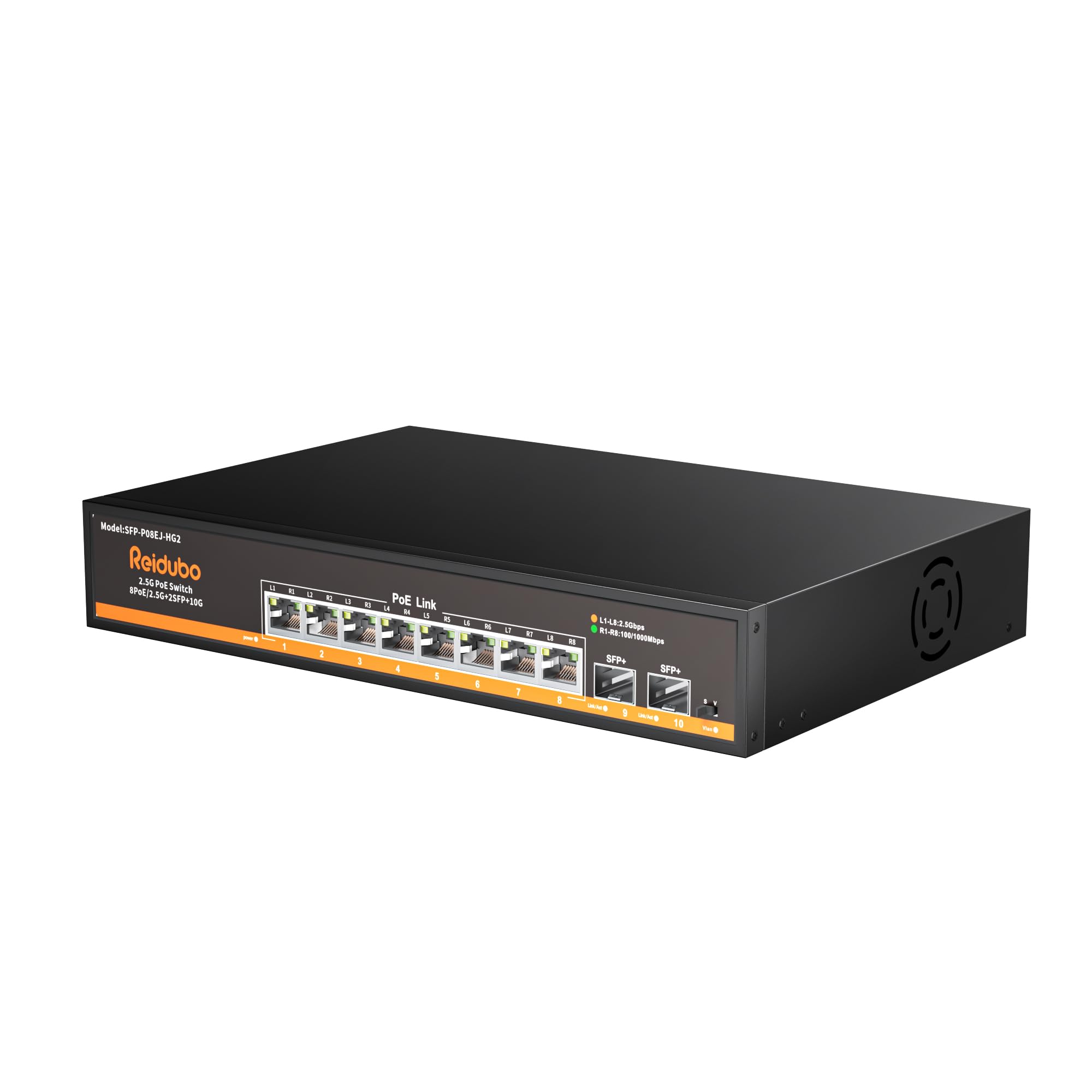10-Port 2.5Gb PoE Switch Unmanaged, 2.5G Ethernet Switch with 8*2.5G PoE Ports and 2*10G SFP+ Uplink, IEEE802.3af/at, Compatible with 100/1000/2500Mbps for 2.5Gb NAS/PC, WiFi6 Router, Wireless AP