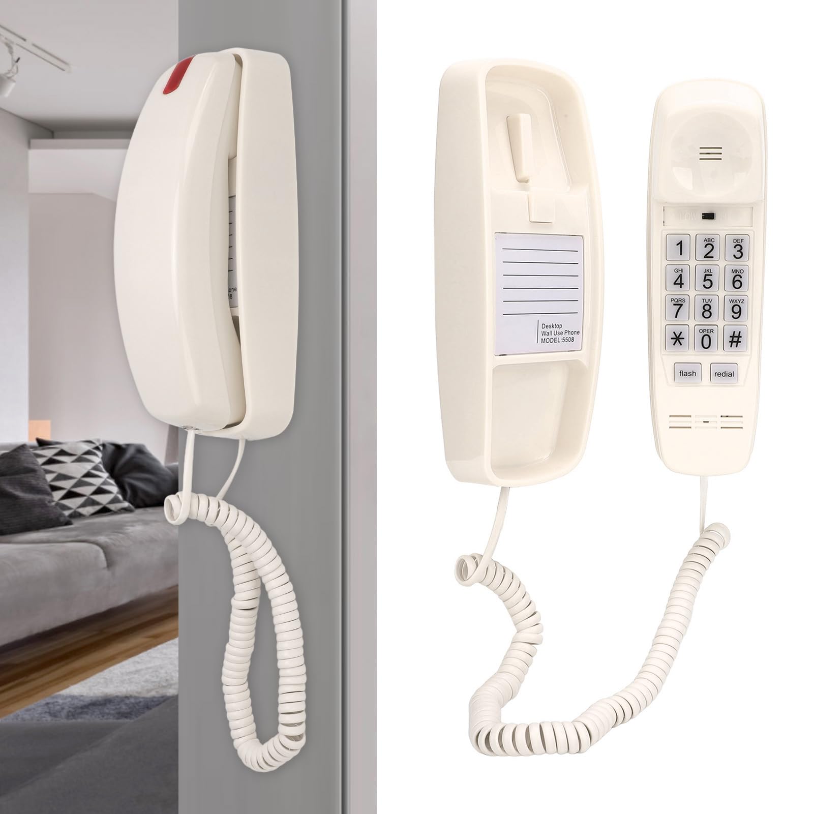 Teléfono fijo para el hogar, teléfonos de pared retro para teléfonos fijos, con cable, montaje en pared, botones grandes, control de volumen, teléfono fijo de estilo antiguo para (beige)