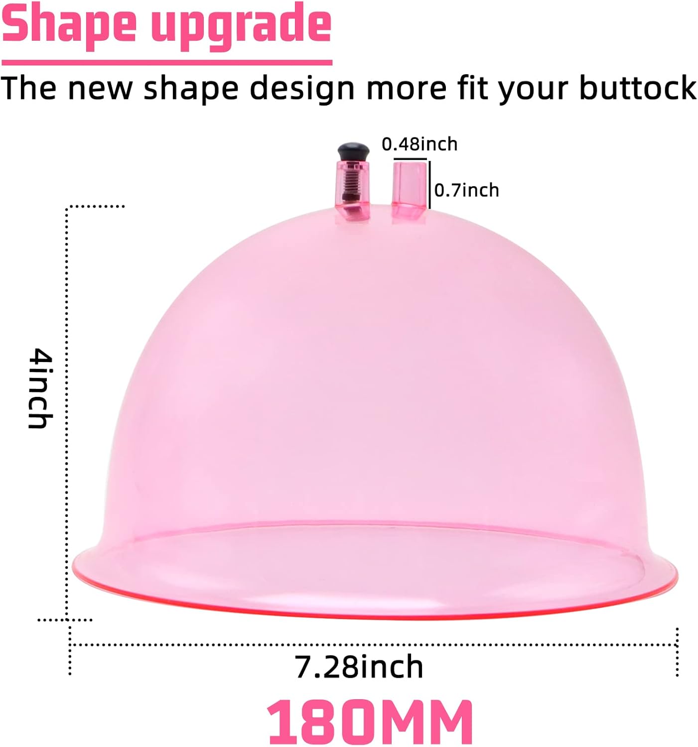 ZILAMPU Vacuum Cupping Machine Accessories,Upgrade 180MM L Buttock Shape Suction Therapy Cups 7.28 inch Diameter with Y Hose for Butt Lift,Body Massage (Pink-1 Pair) - Image 3