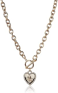 GUESS Womens Pave Framed Heart Toggle Necklace with 4 G Logo Silver/Gold/Crystal One Size
