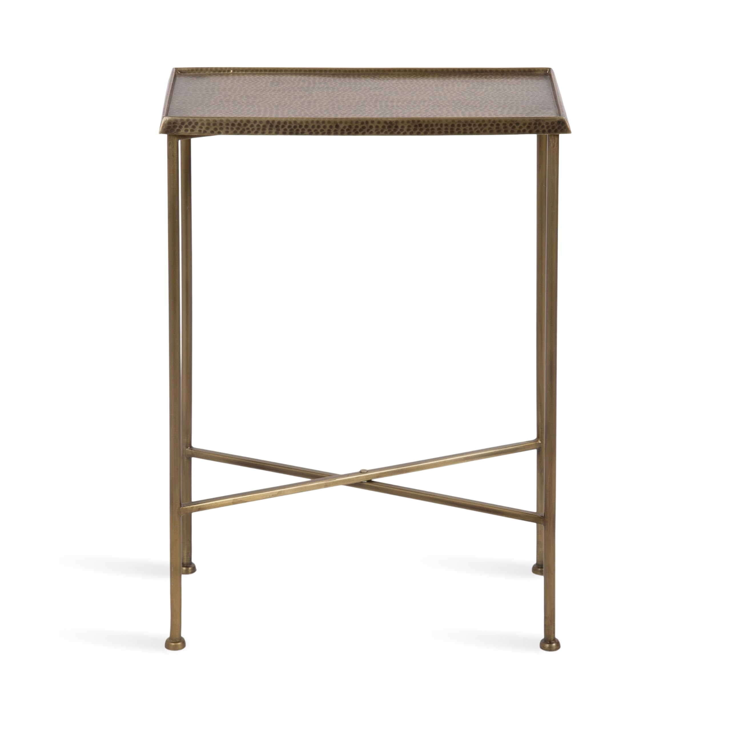 Kate and Laurel Sanzo Transitional Metal Skinny Side Table, 17 x 9 x 24, Antique Brass, Rectangular Slim Bedroom Nightstand with Hammered Tabletop for Use as Bedside Accent or Living Room End Table
