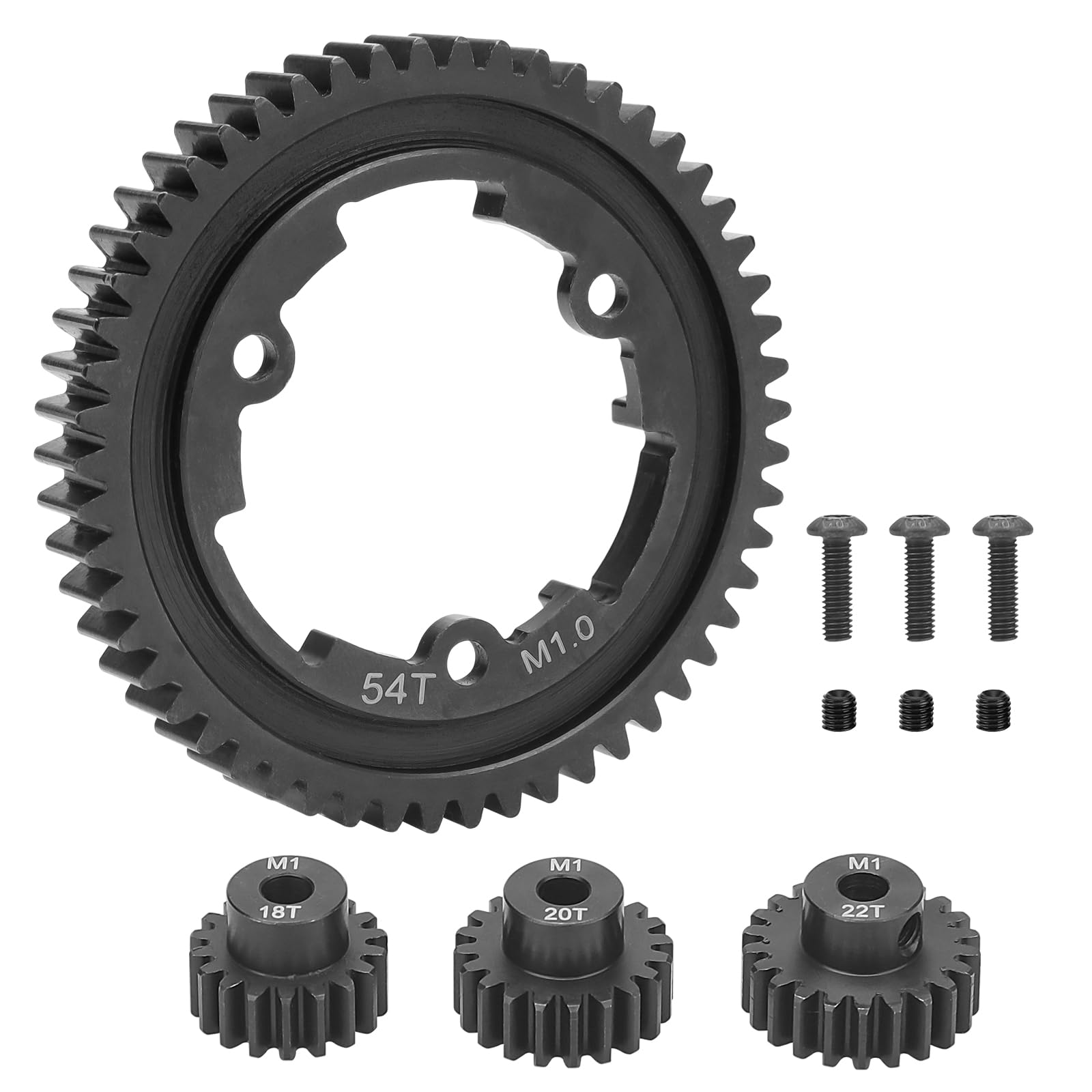 daitoku 54T 1 Mod Hardened Steel Spur Gear with 18T 20T 22T Motor Pinion Gear Compatible with Traxxas 1/10 Maxx 1/5 X-Maxx 1/10 E-REVO 2.0 VXL 1/7 XO-